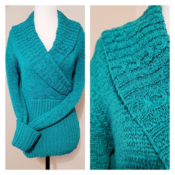 Vintage Sweaters - GORGEOUS VINTAGE CHUNKY KNIT SWEATER TEAL